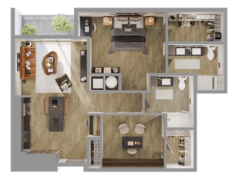 Floor plan for 1 bed, 2 baths, 1120 sqft
